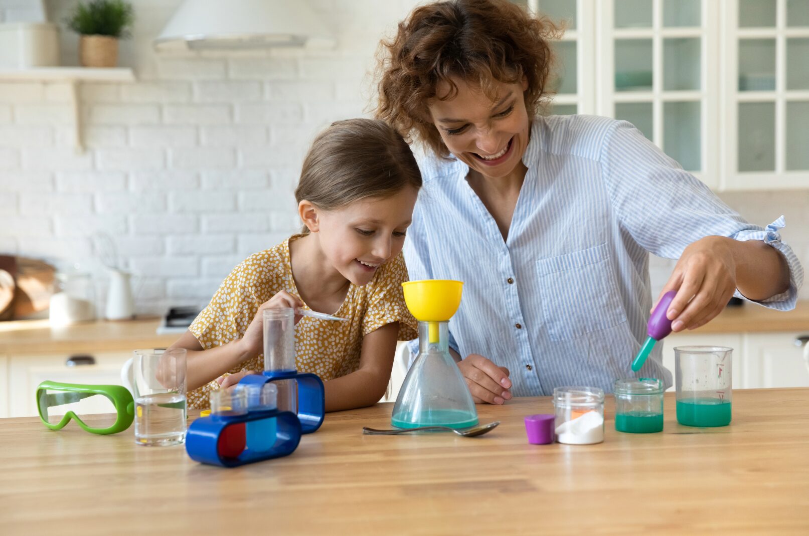 Homeschool science experiment with baking soda volcano