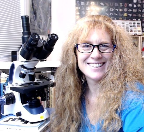 Homeschool math and science teacher headshot next to a stereo compound microscope